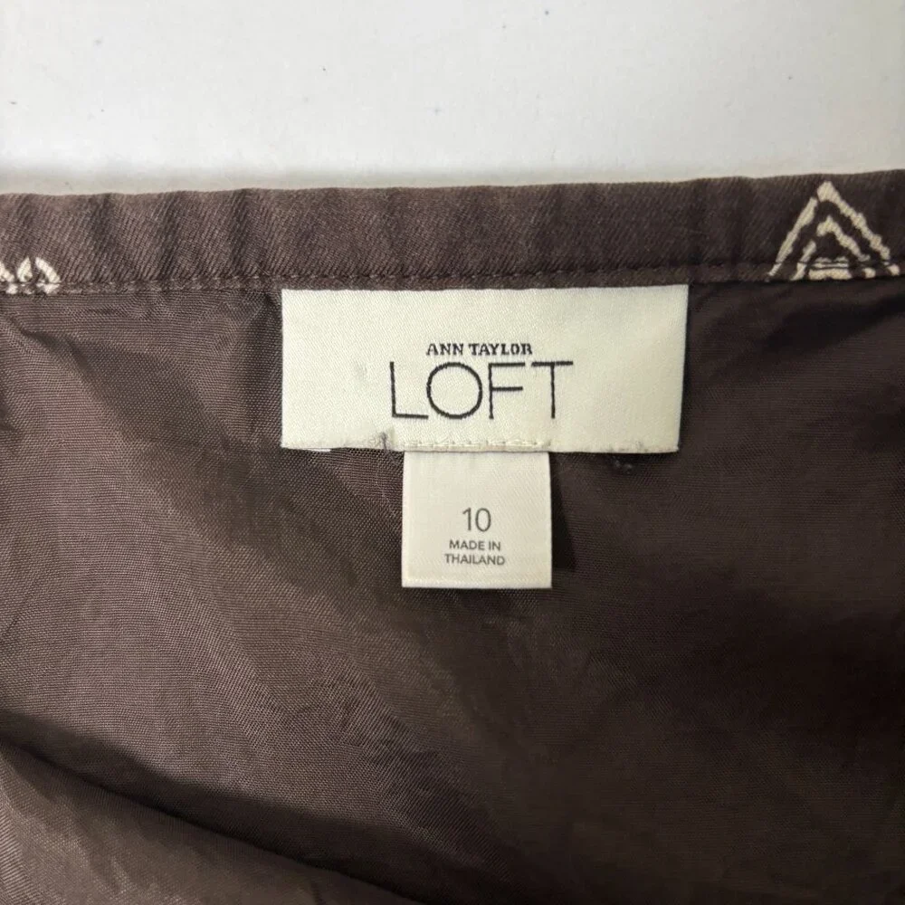 Ann Taylor Loft‎ A Line Skirt Size 10 Brown Red Bandana Print Lined Silk Blend